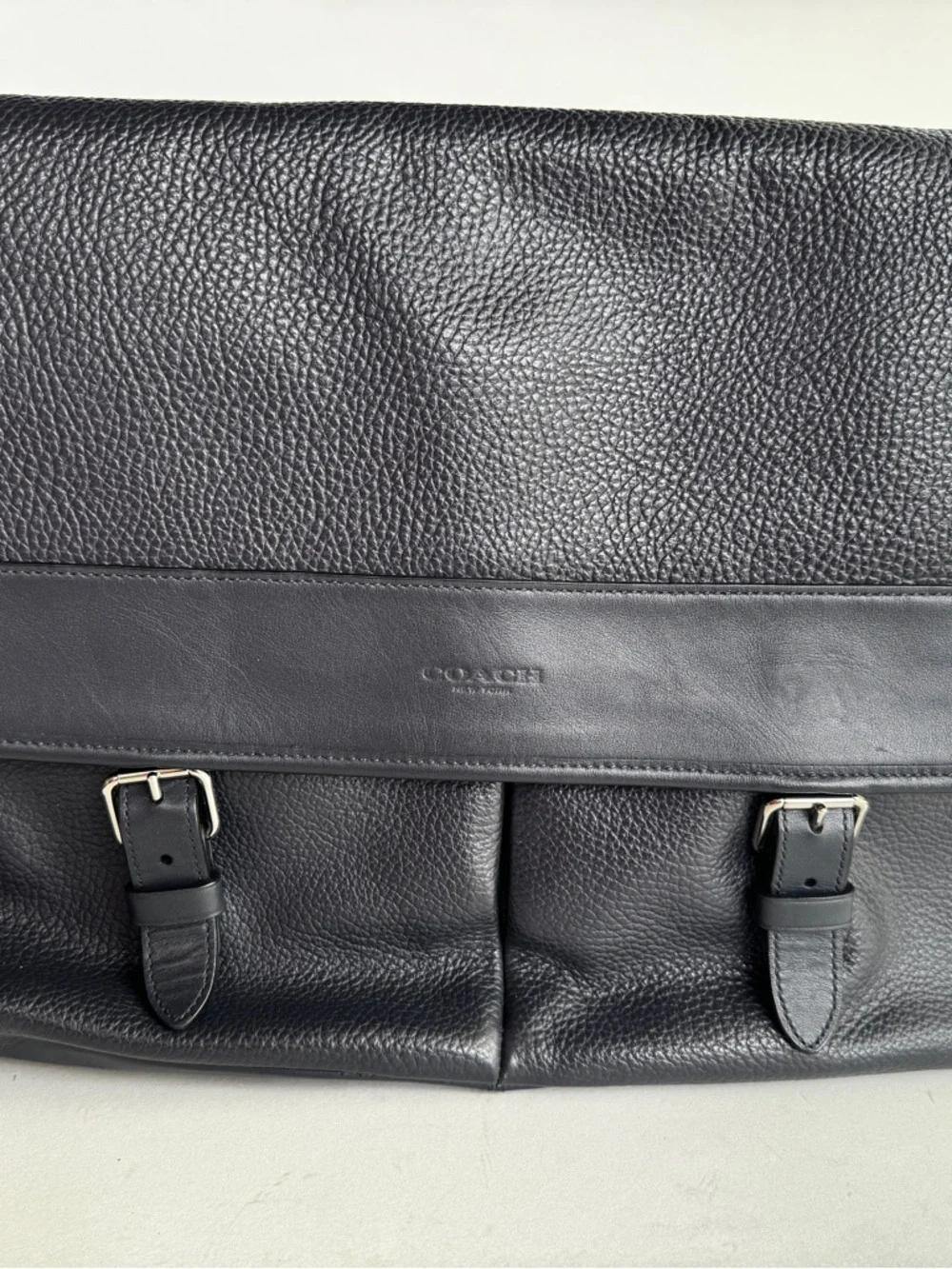 Coach Hudson Messenger Bag Black Pebbled Leather Men's Laptop Briefcase